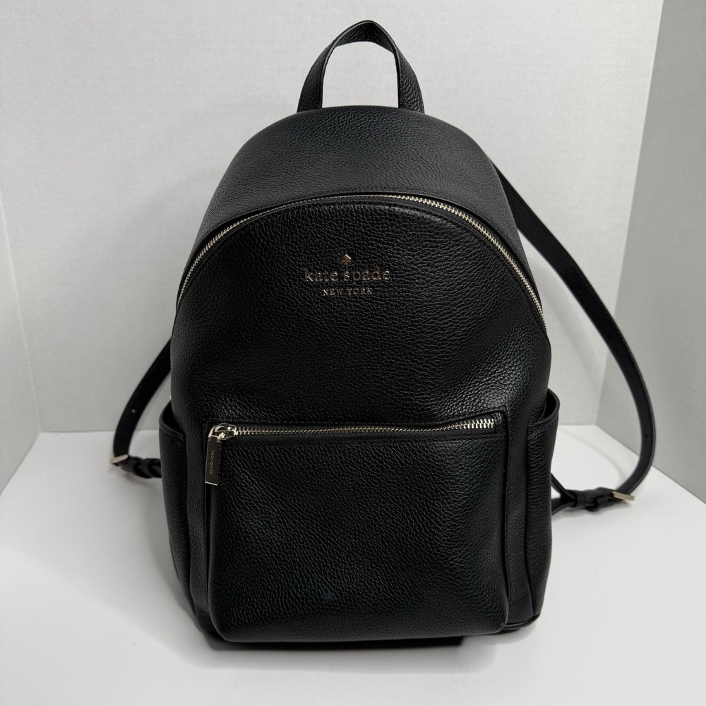 Kate Spade Black Pebbled Leather Backpack Gold Tone Zip S338 Womens